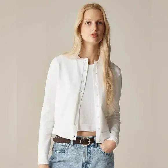 NWT J CREW New Jackie cardigan in premium ultra-fine cotton in white - Picture 2 of 7